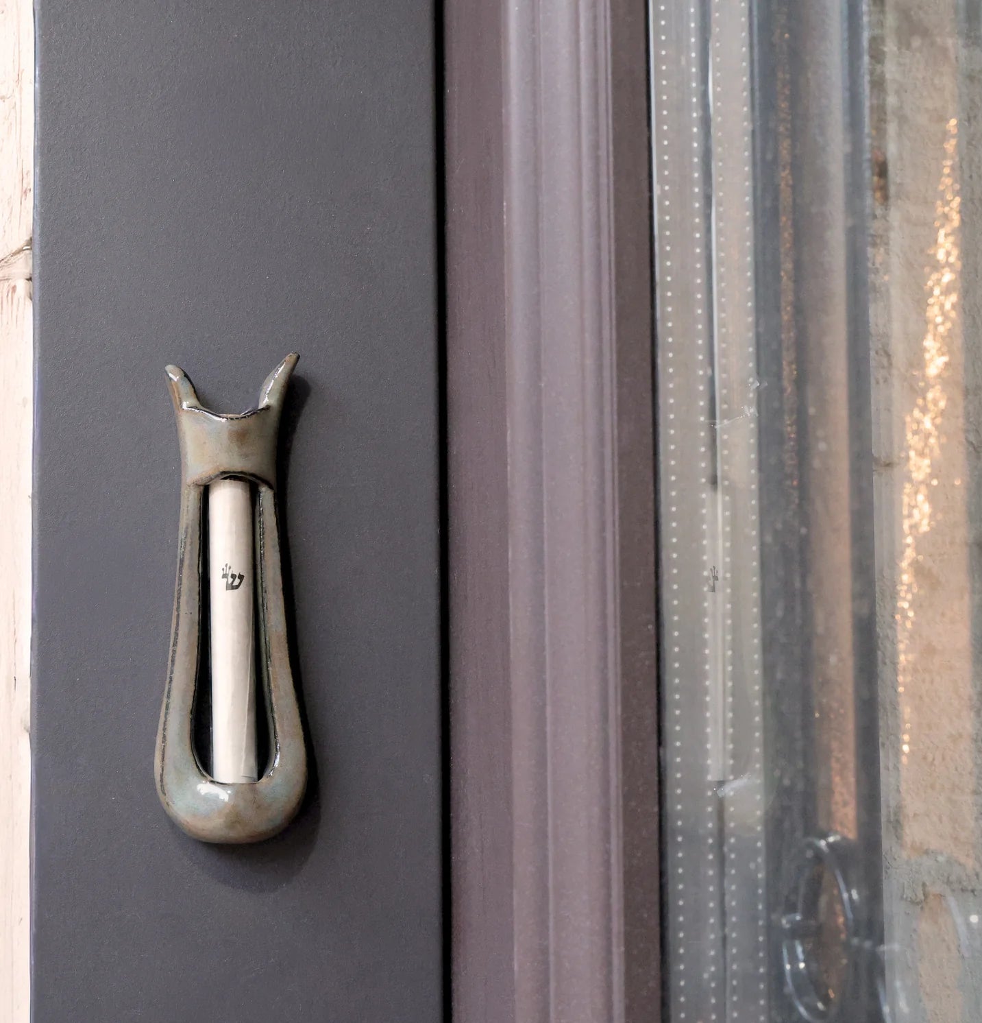 Ceramic mezuzah "Harp"- Brown color