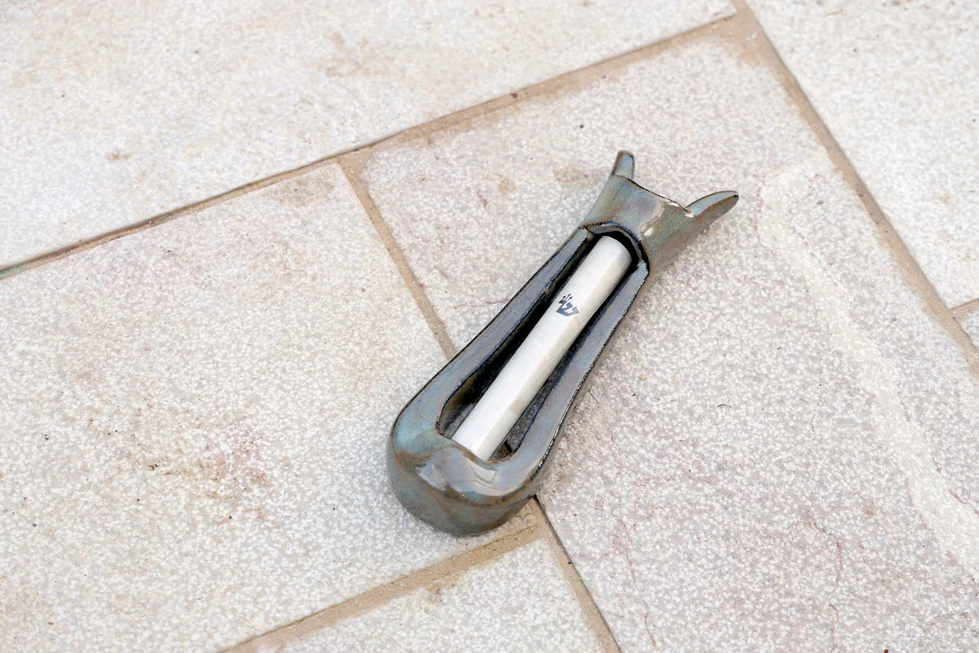 Ceramic mezuzah "Harp"- Brown color