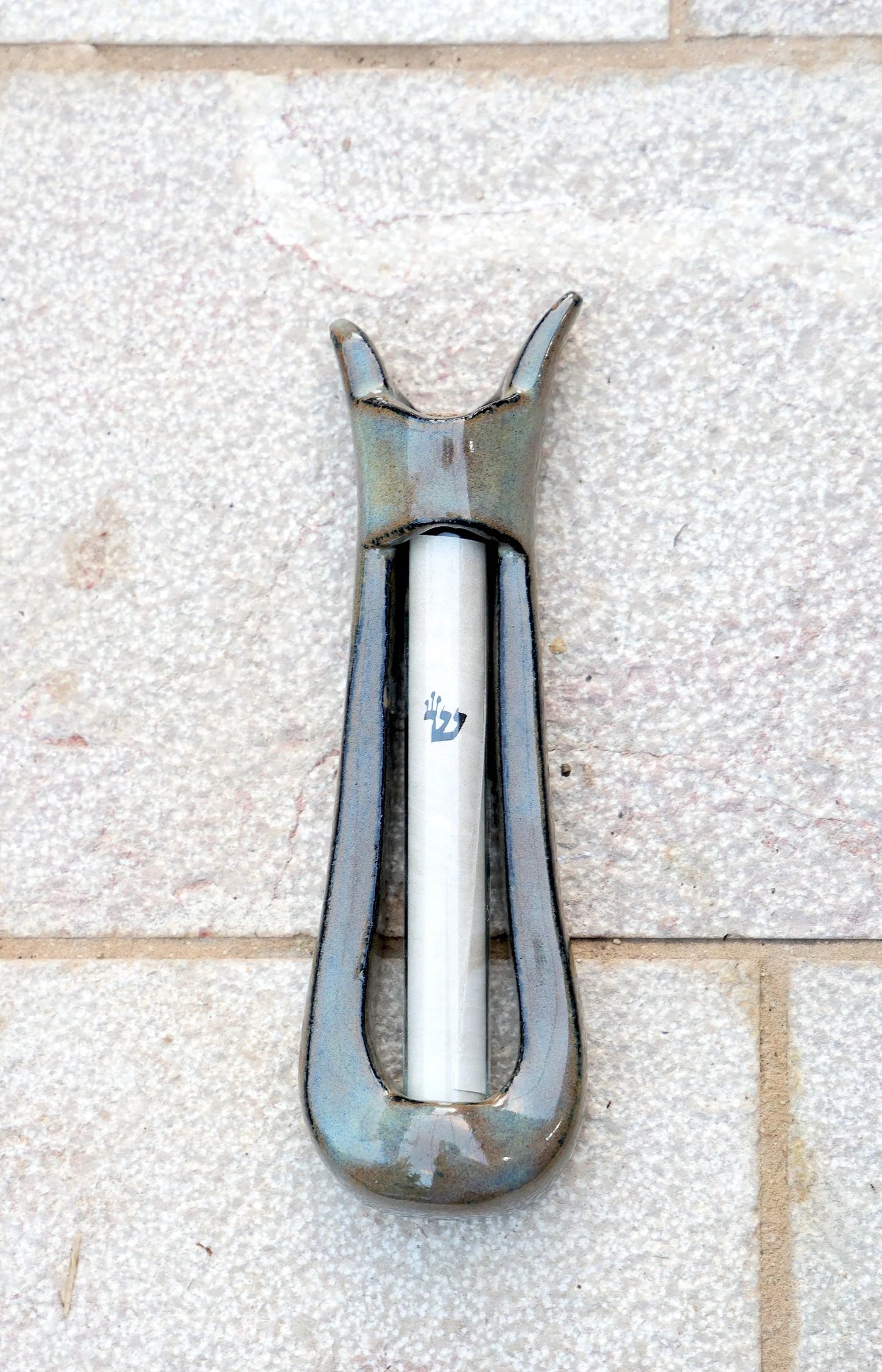 Ceramic mezuzah "Harp"- Brown color