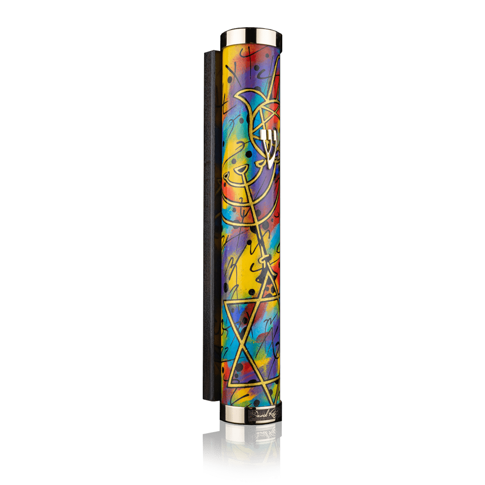 Case for Mezuzah Art Collection “Jerusalem” Star of David, Hamsa, and Menorah