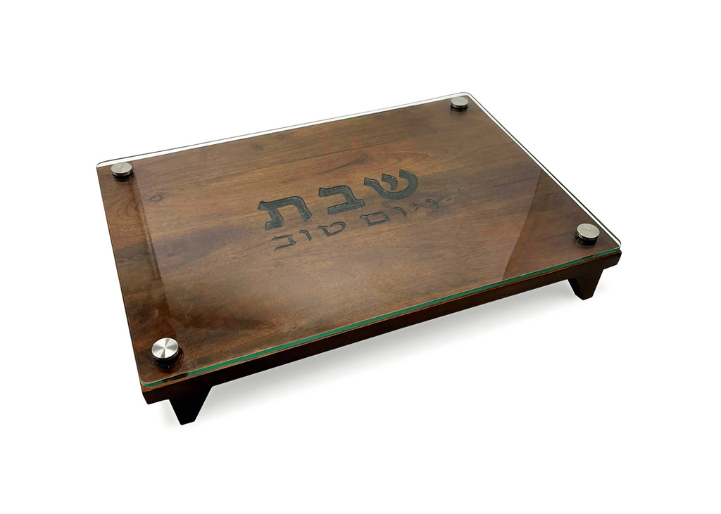 Raised Challah Board Wood & Glass