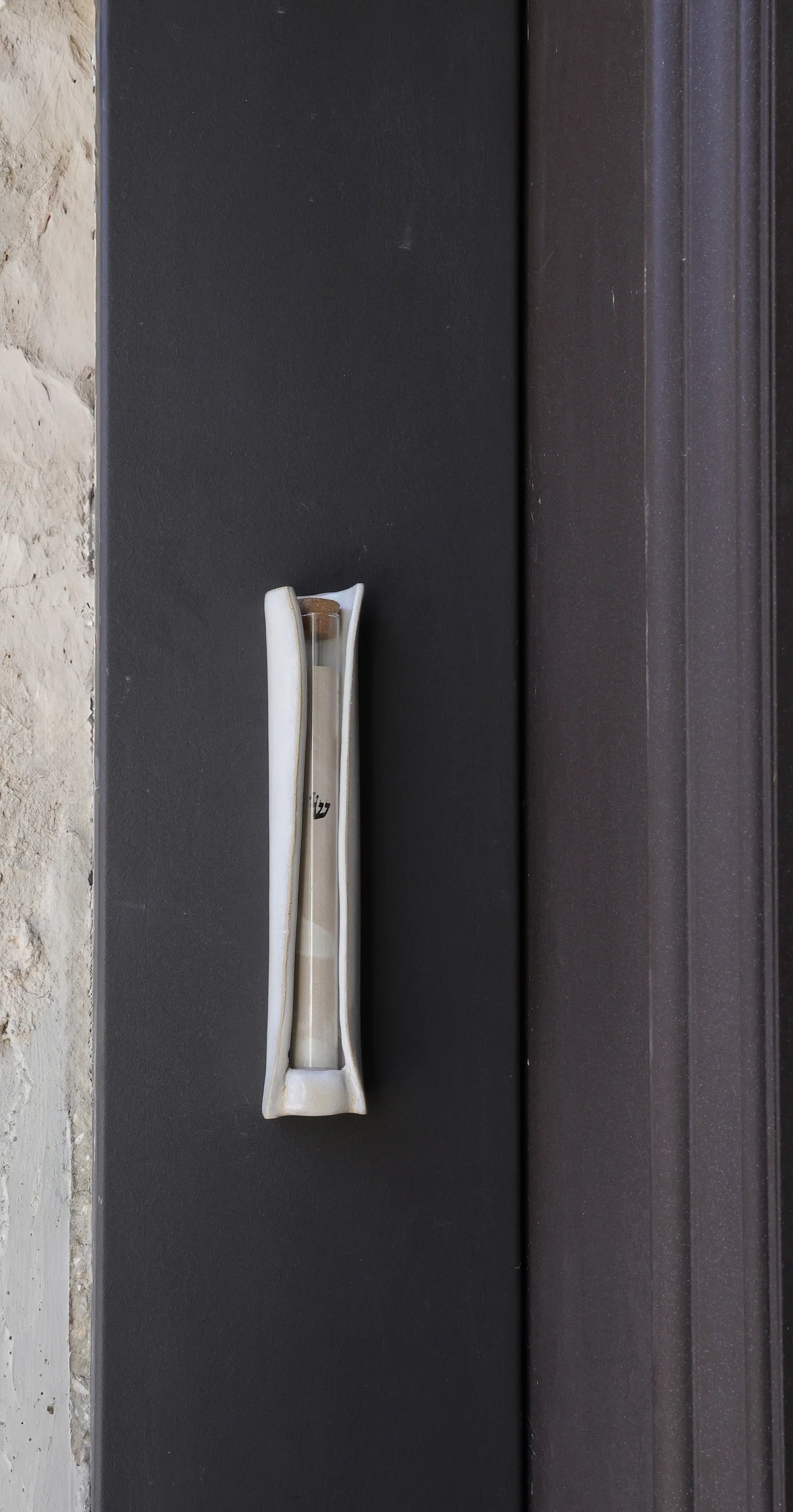 Ceramic mezuzah case with glass tube white color
