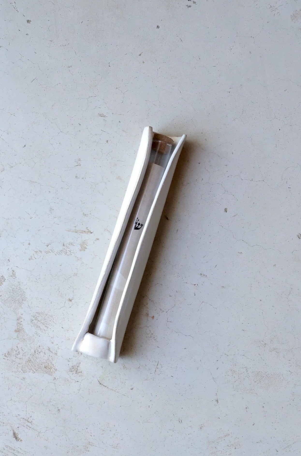 Ceramic mezuzah case with glass tube white color