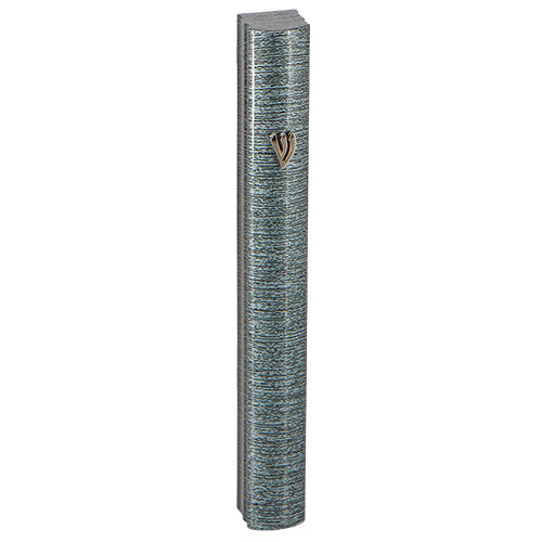 Aluminum Mezuzah 15Cm - 3D Metallic Blue Stripe Design