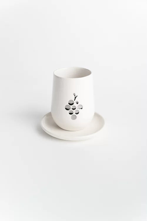 Ceramic Kiddush Cup | Cream White with Silver