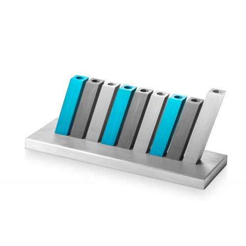 Kinetic Hanukkah Menorah Aluminum - Turquoise, Gray & Silver Rods