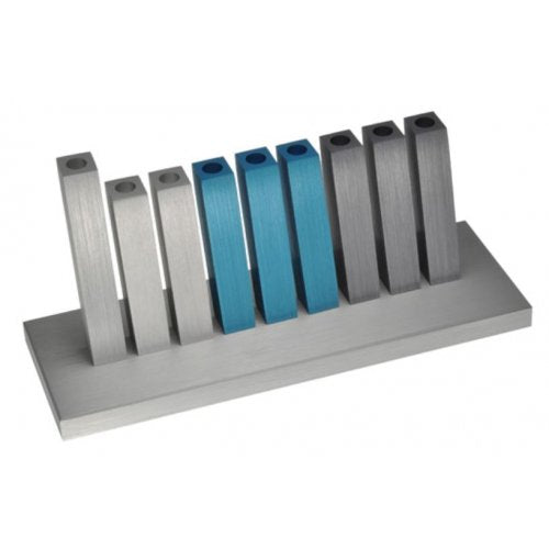 Kinetic Hanukkah Menorah Aluminum - Turquoise, Gray & Silver Rods