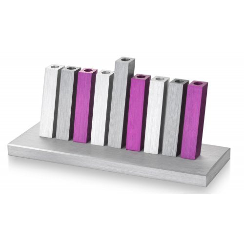 Kinetic Hanukkah Menorah Aluminum - Purple, Gray and Silver Rods
