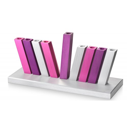 Kinetic Hanukkah Menorah Aluminum - Purple Pink and Silver Rods