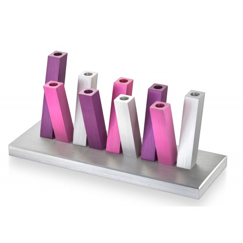 Kinetic Hanukkah Menorah Aluminum - Purple Pink and Silver Rods