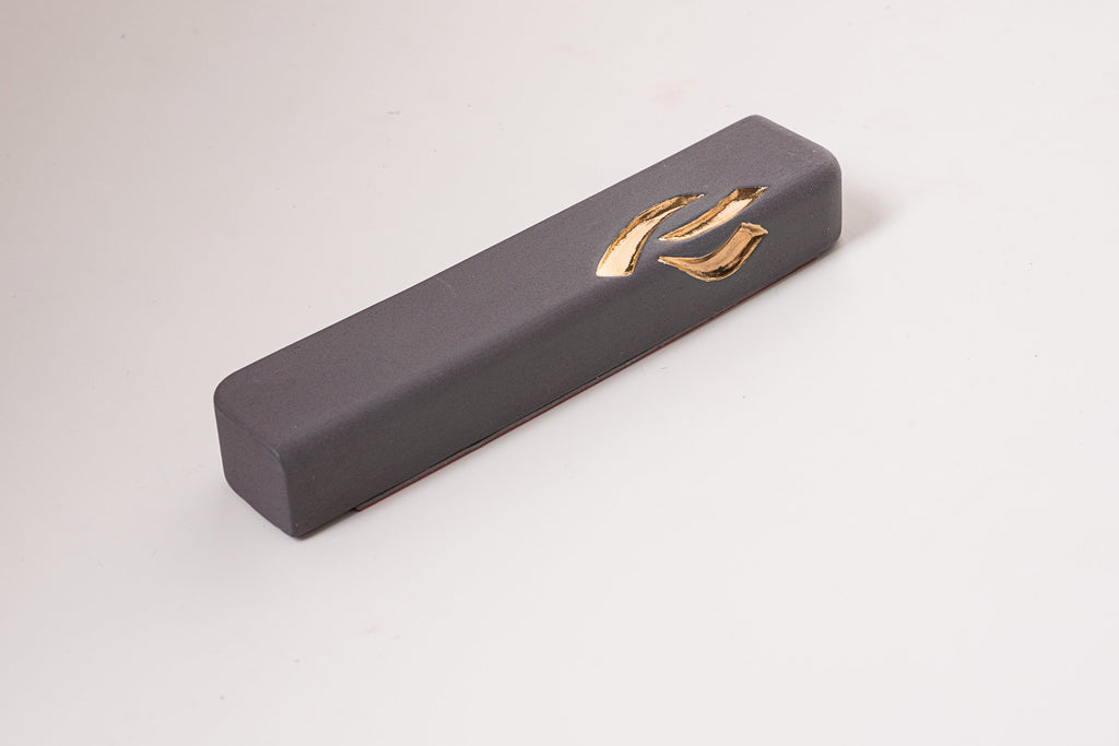 Ceramic Mezuzah Dark Grey with 24K Gold Shin