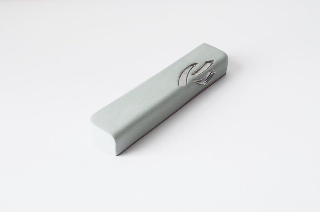 Ceramic Mezuzah Light Turquoise with Silver Shin