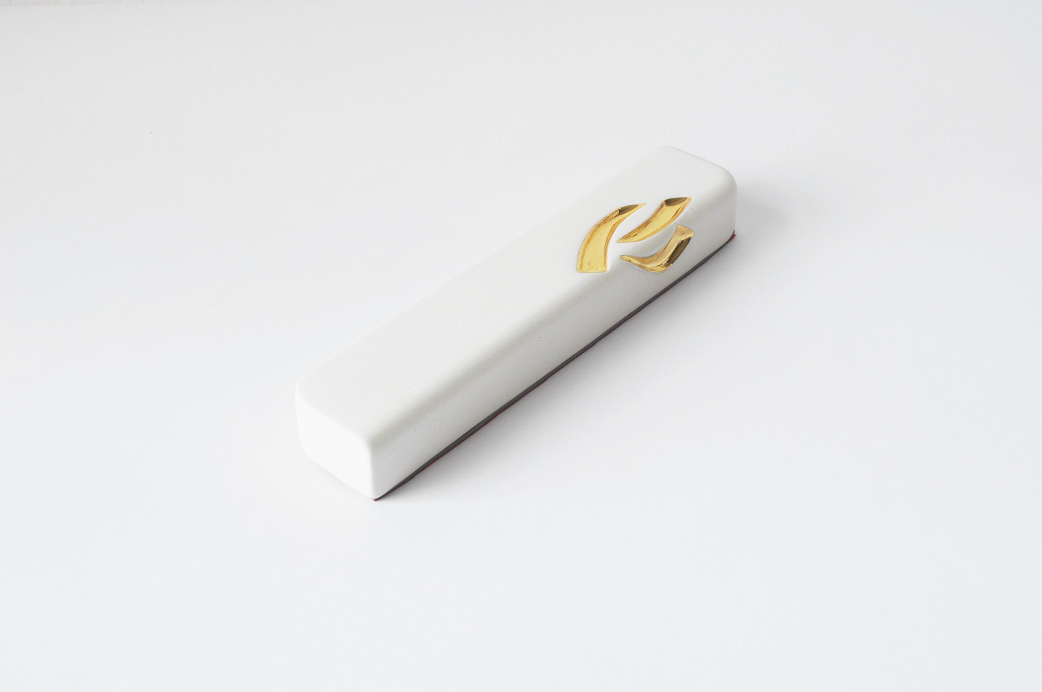 Ceramic Mezuzah White with 24K Gold Shin
