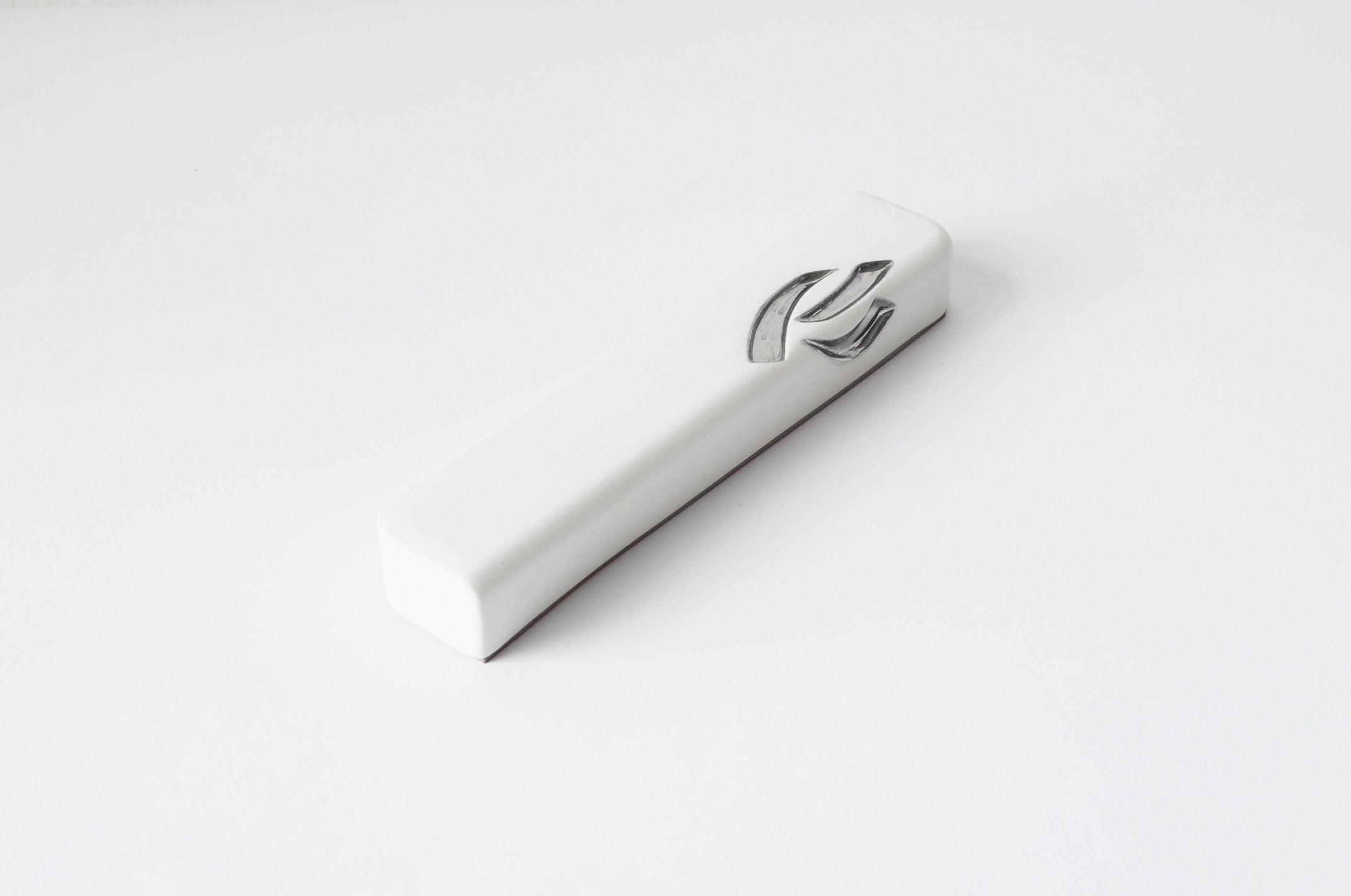 Ceramic Mezuzah White with Silver Shin