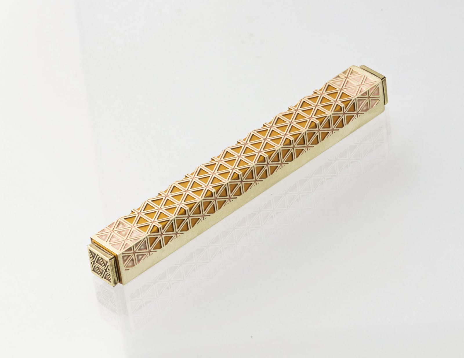 Yellow Square Mezuzah Star of David Design | Brass over anodized aluminum