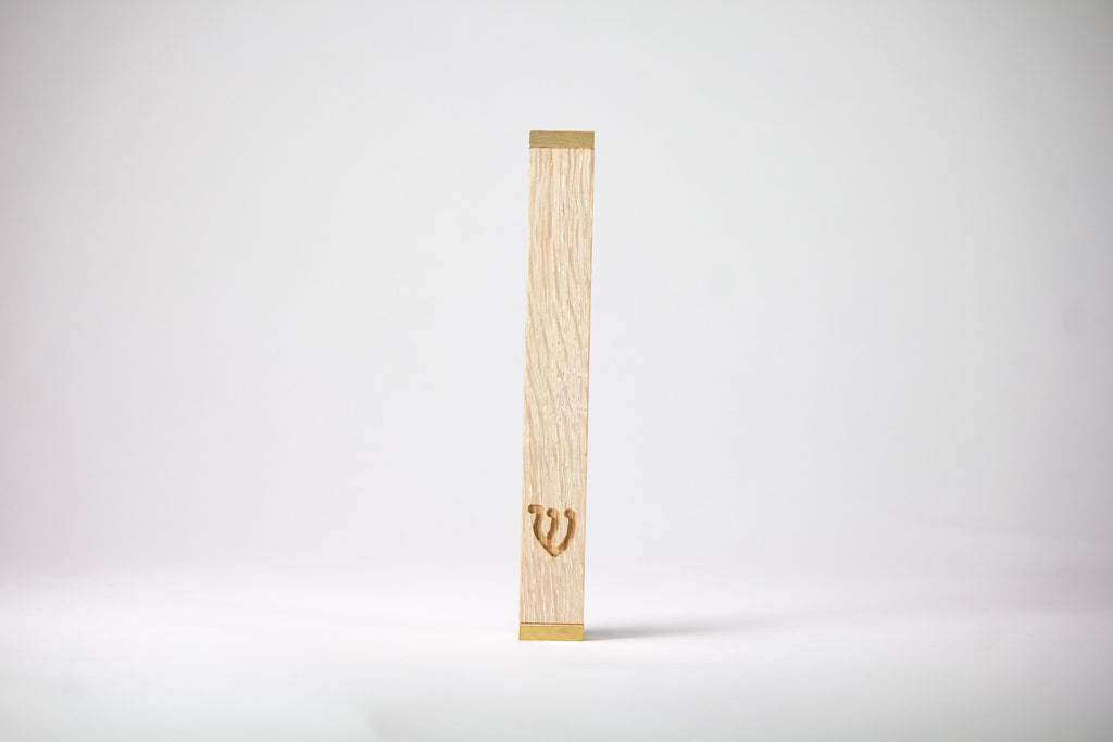 Whitewashed Stain Oak Mezuzah + Brass