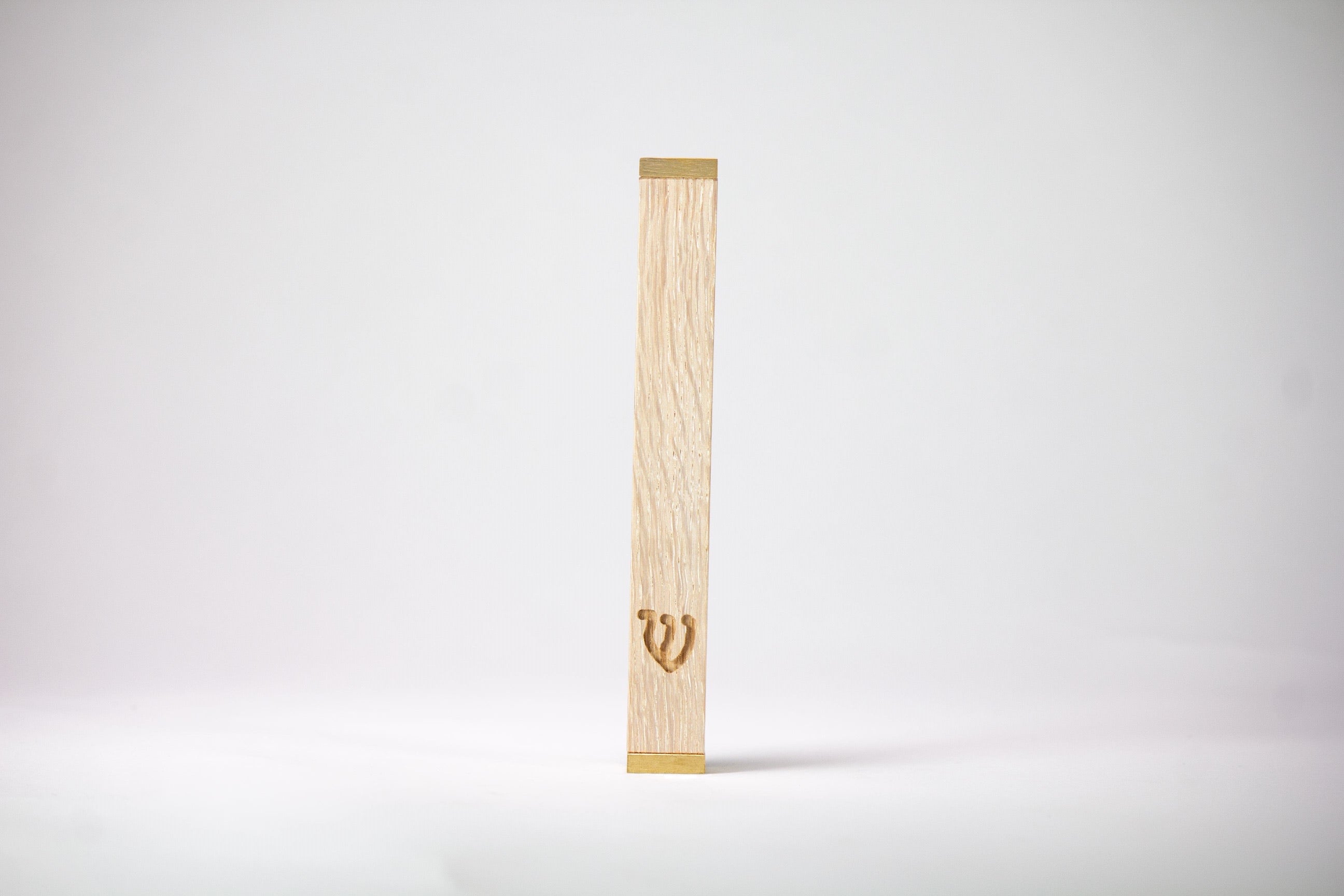 Whitewashed Stain Oak Mezuzah + Brass