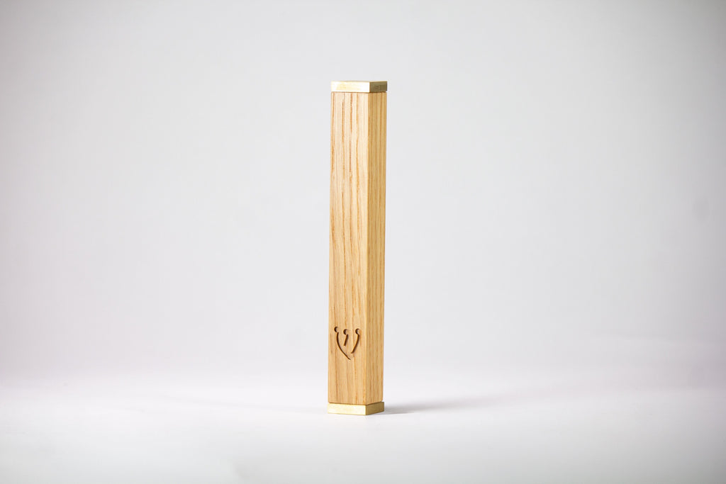 Solid Oak Mezuzah + Brass Caps