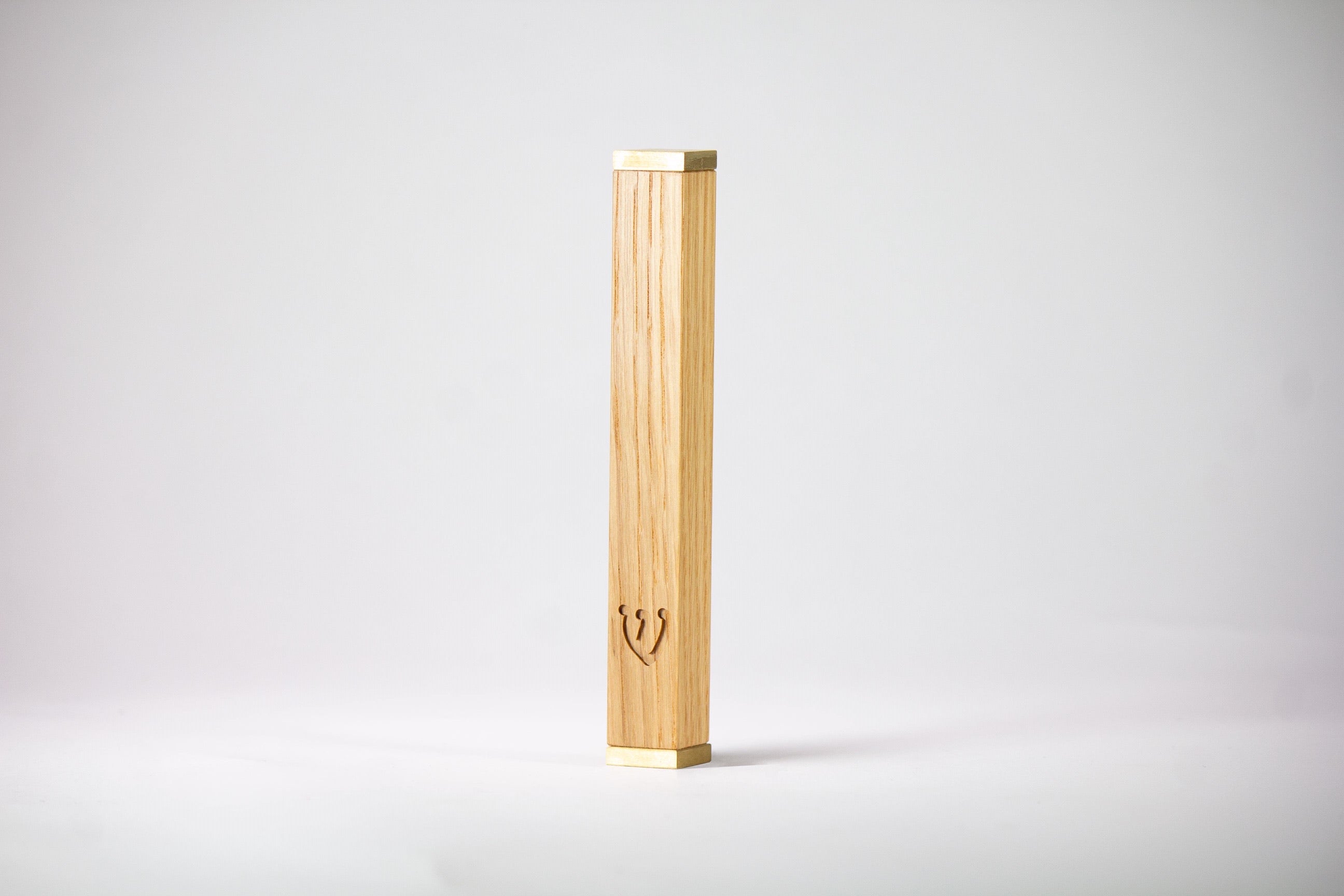 Solid Oak Mezuzah + Brass Caps