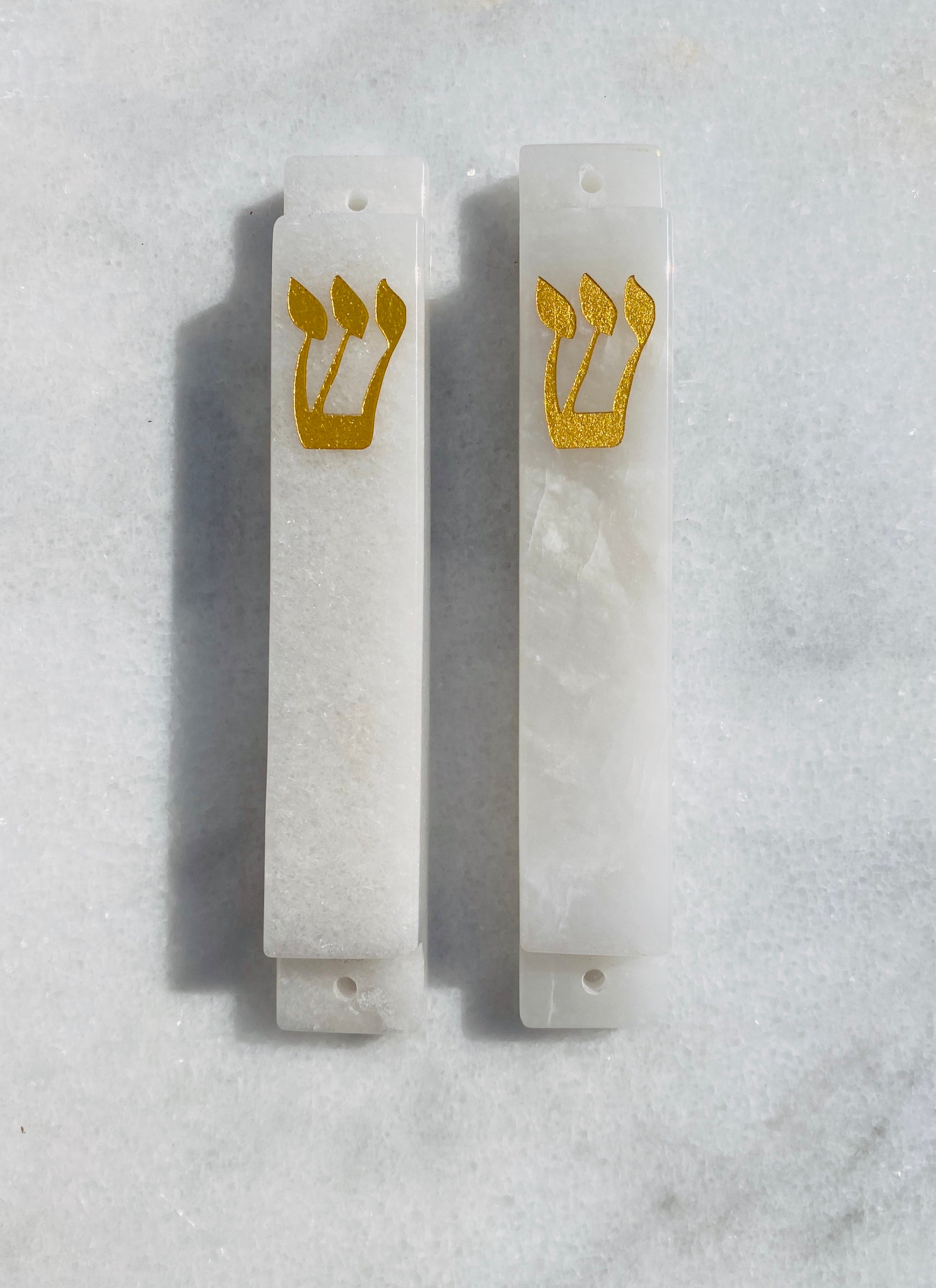 Carved White Jade Stone Mezuzah | LARGE
