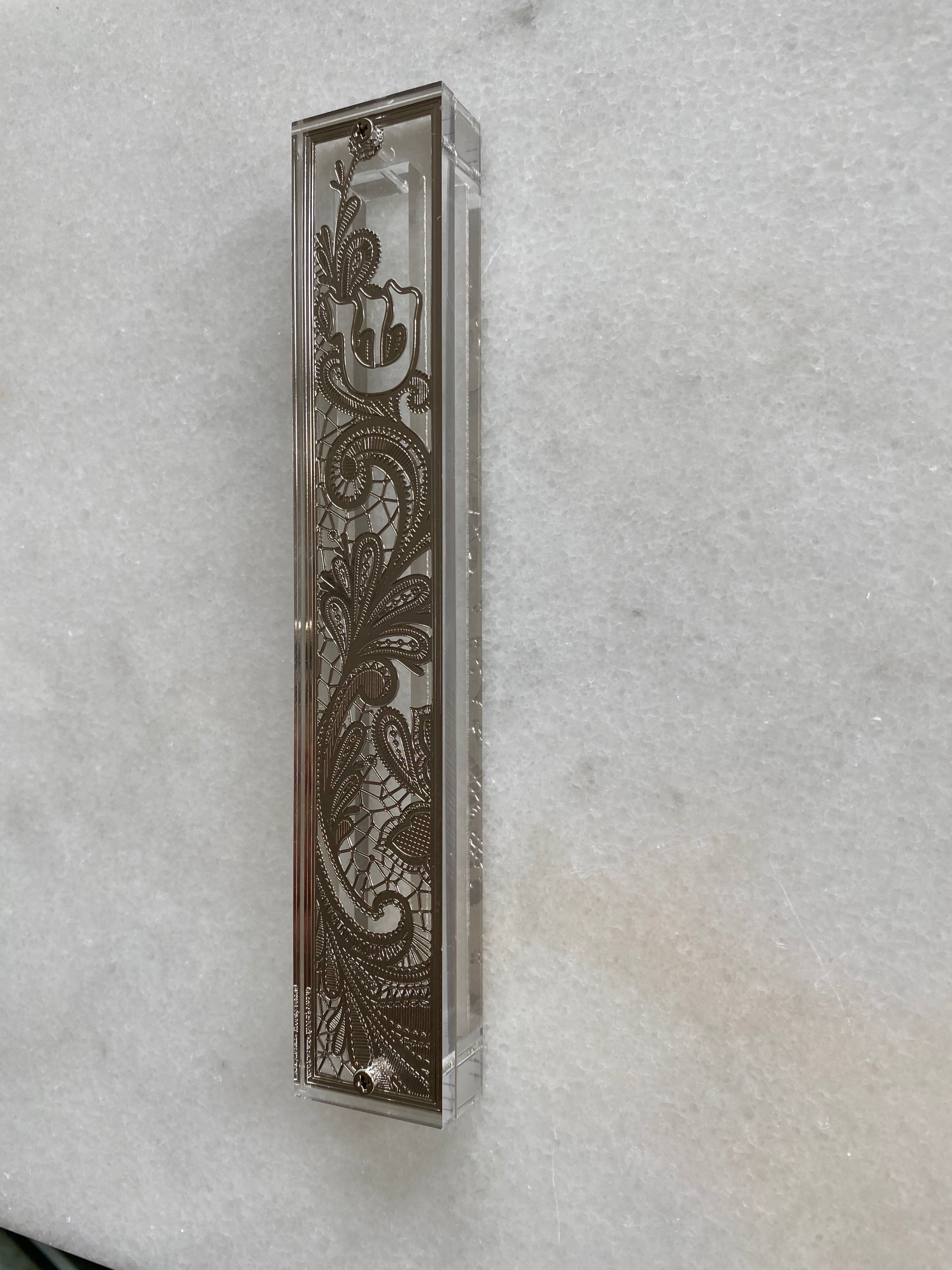 Acrylic 24K Silver Plated Mezuzah Paisley
