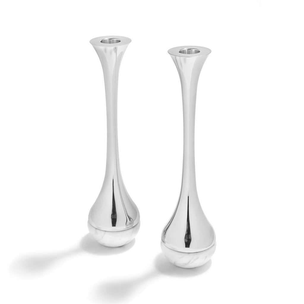 Dual Candle Holder Marble + Silver
