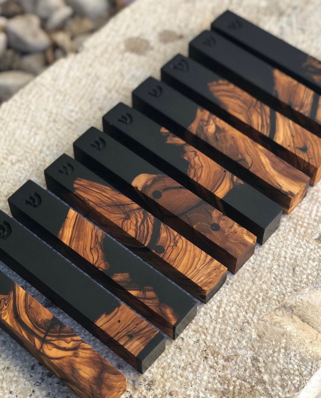 Olive Wood + Black Mezuzah | Engraved Shin