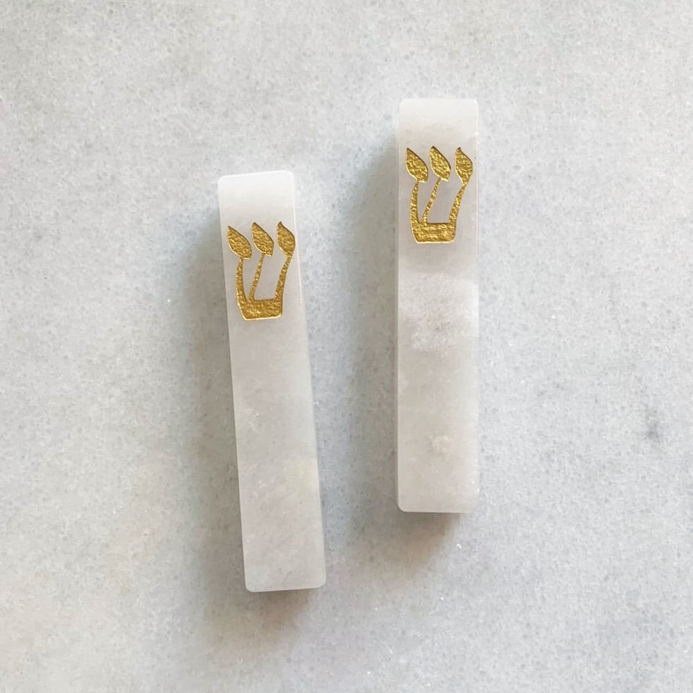 Carved White Jade Stone Mezuzah Large, whole stone