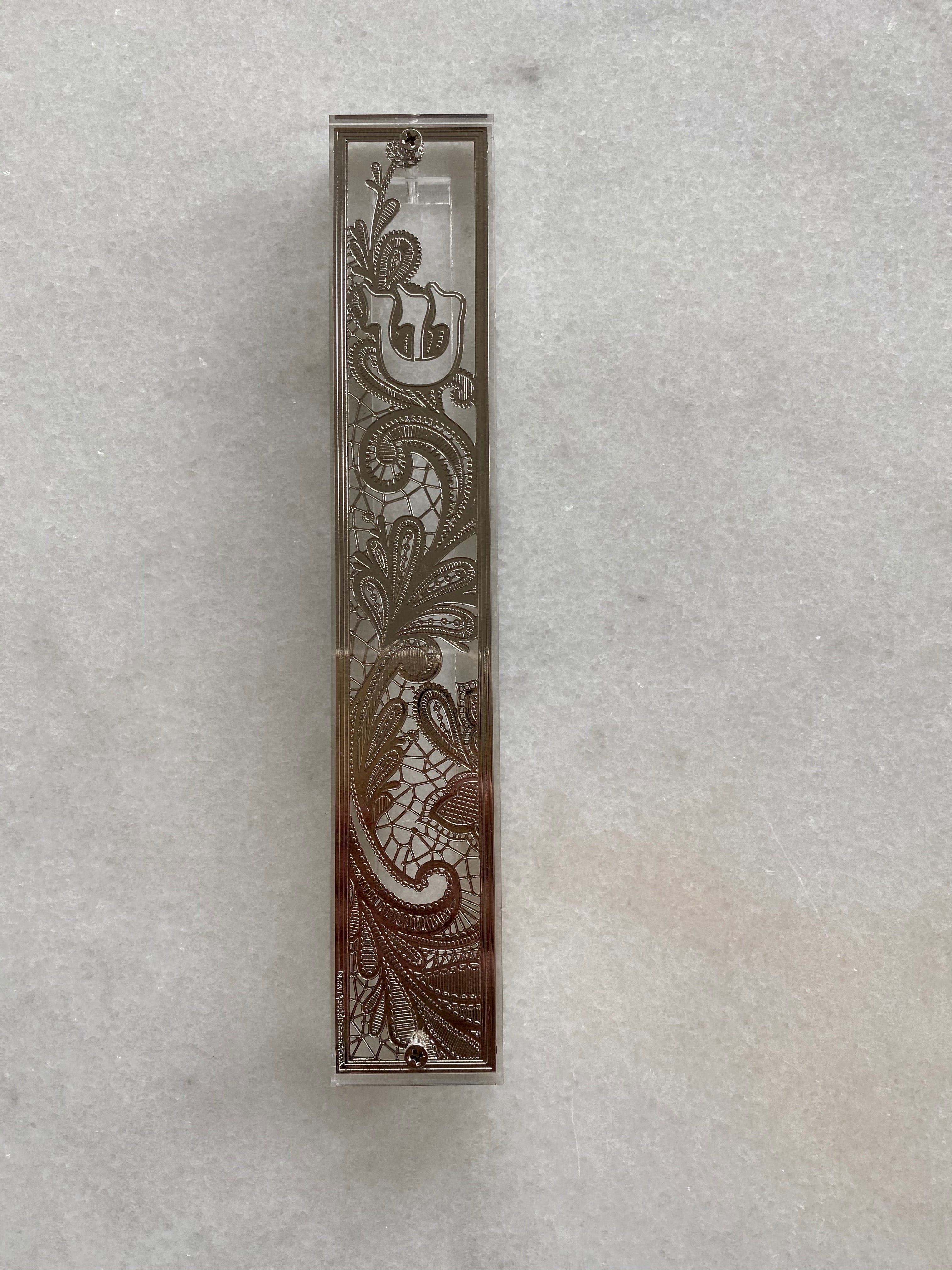 Acrylic 24K Silver Plated Mezuzah Paisley