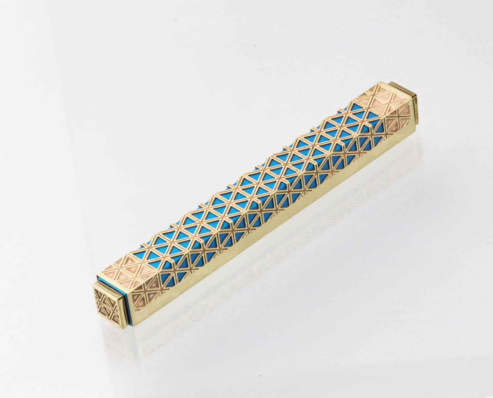 Turquoise Square Mezuzah Star of David Design | Brass over anodized aluminum