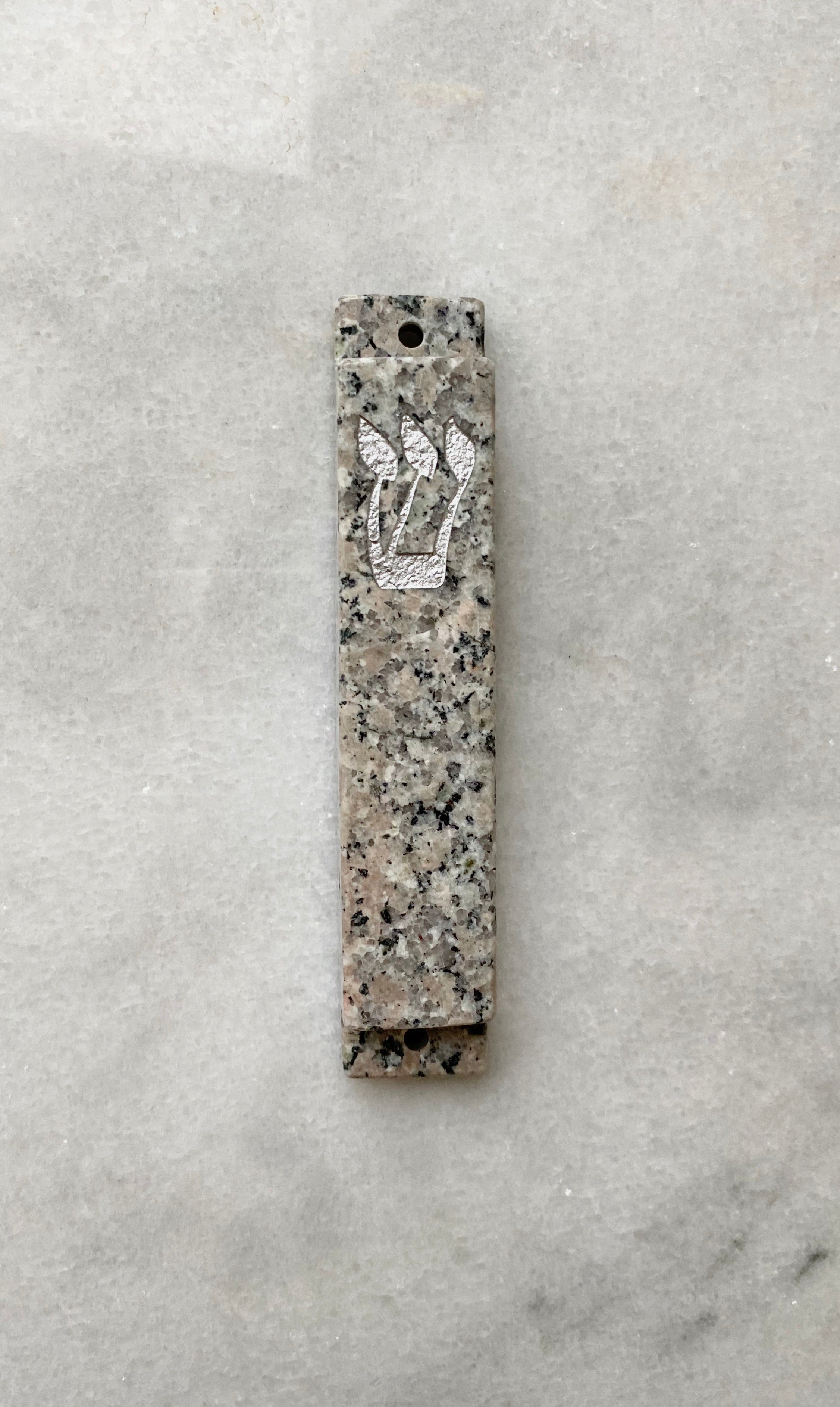 Marble Mezuzah Stone with Silver Shin