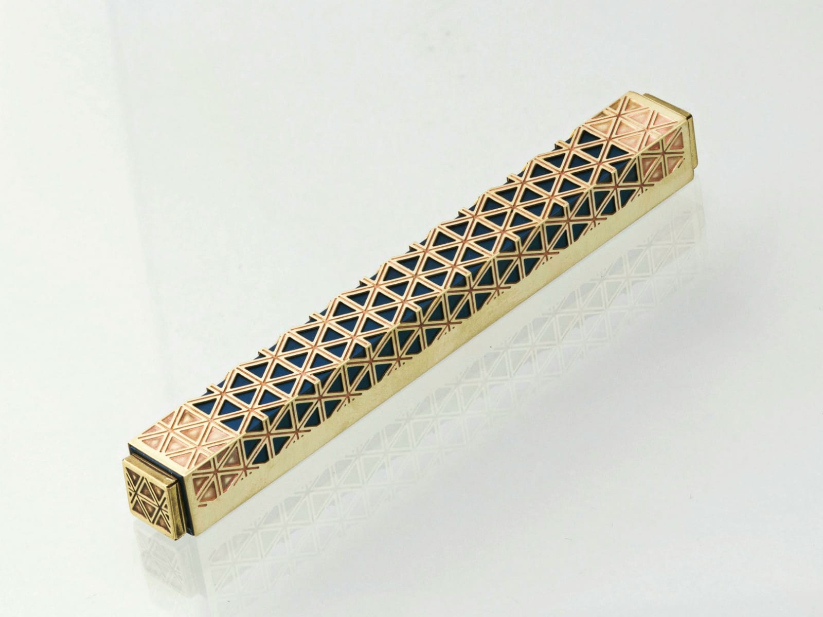 Blue Square Mezuzah Star of David Design | Brass over anodized aluminum