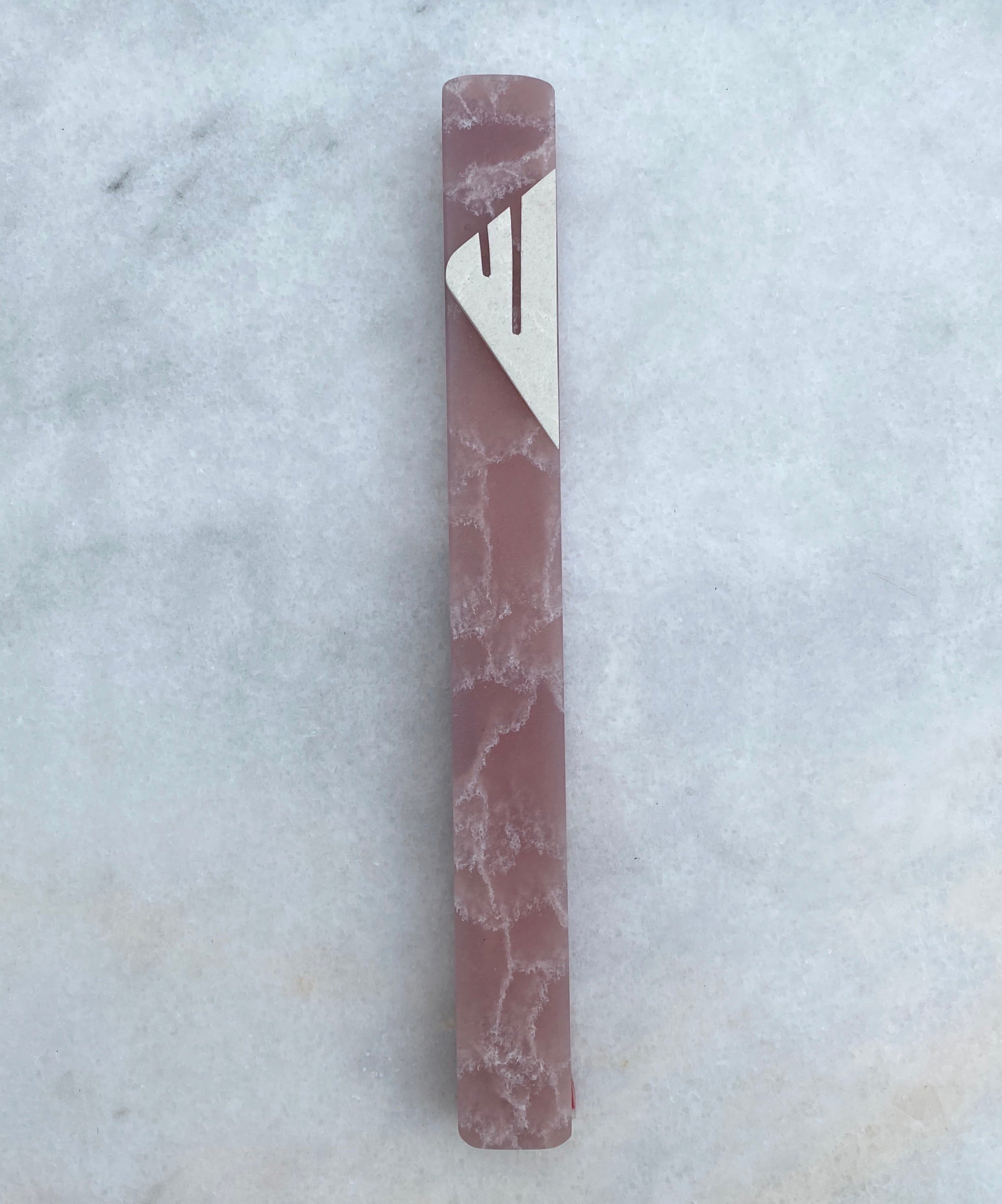 Pink Quartz Mezuzah | Cream White Shin