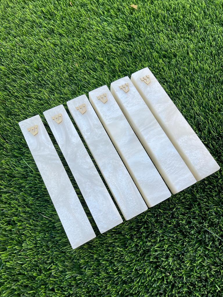 White Resin Mezuzah | Gold Shin
