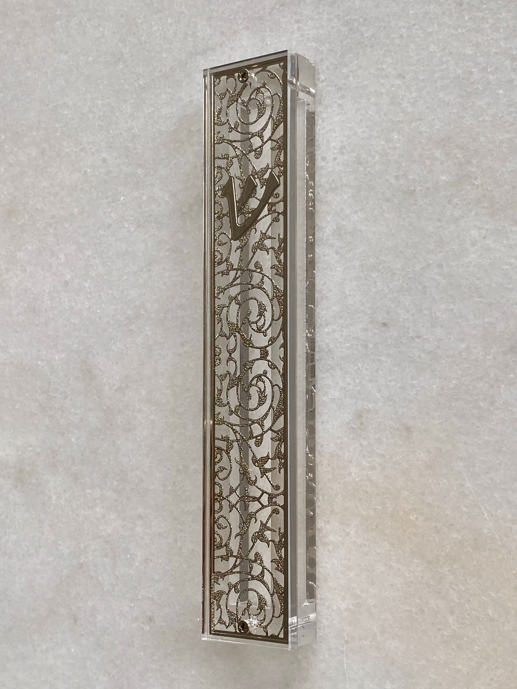 Acrylic 24K Silver Plated Mezuzah Floral