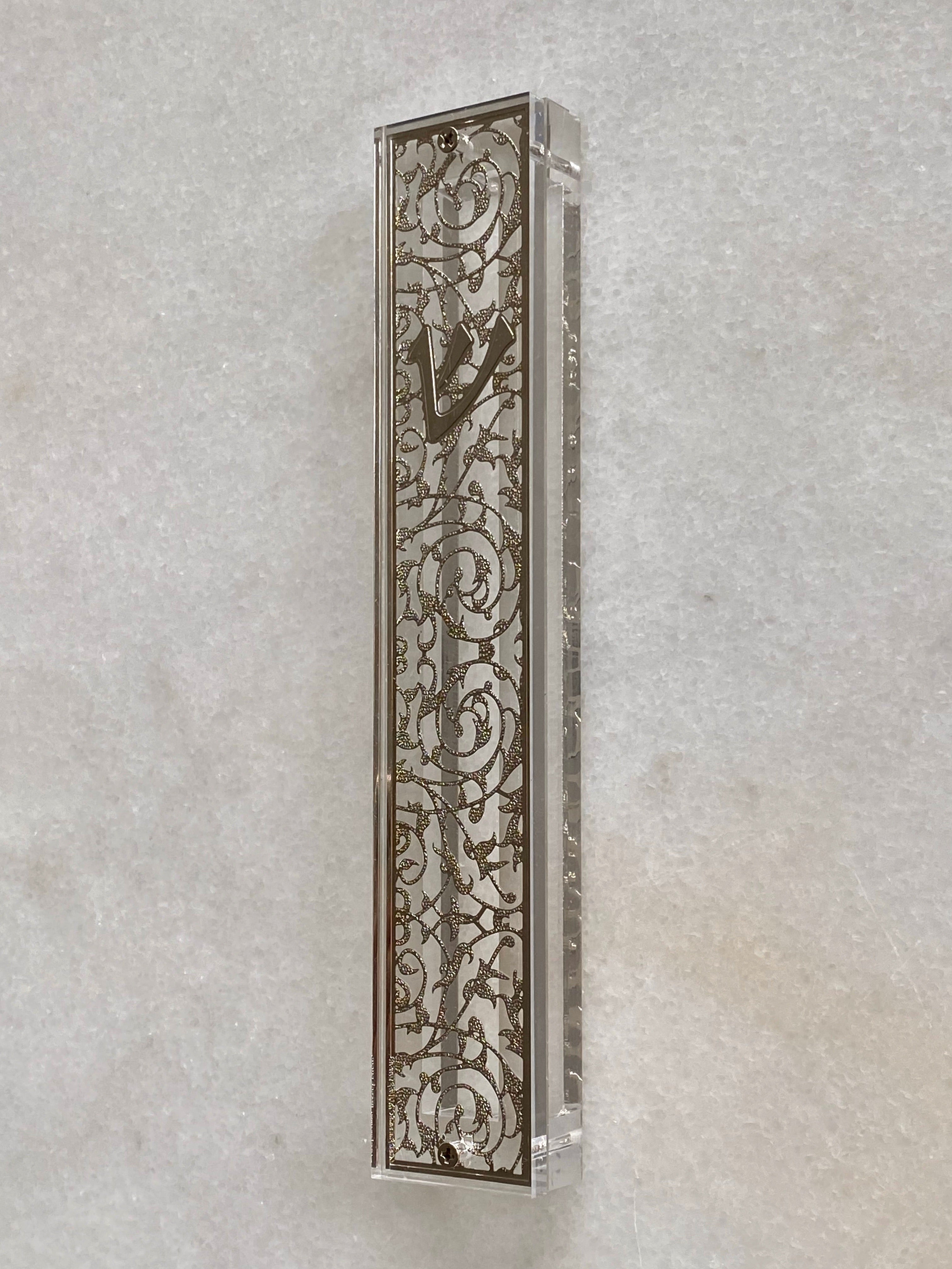 Acrylic 24K Silver Plated Mezuzah Floral