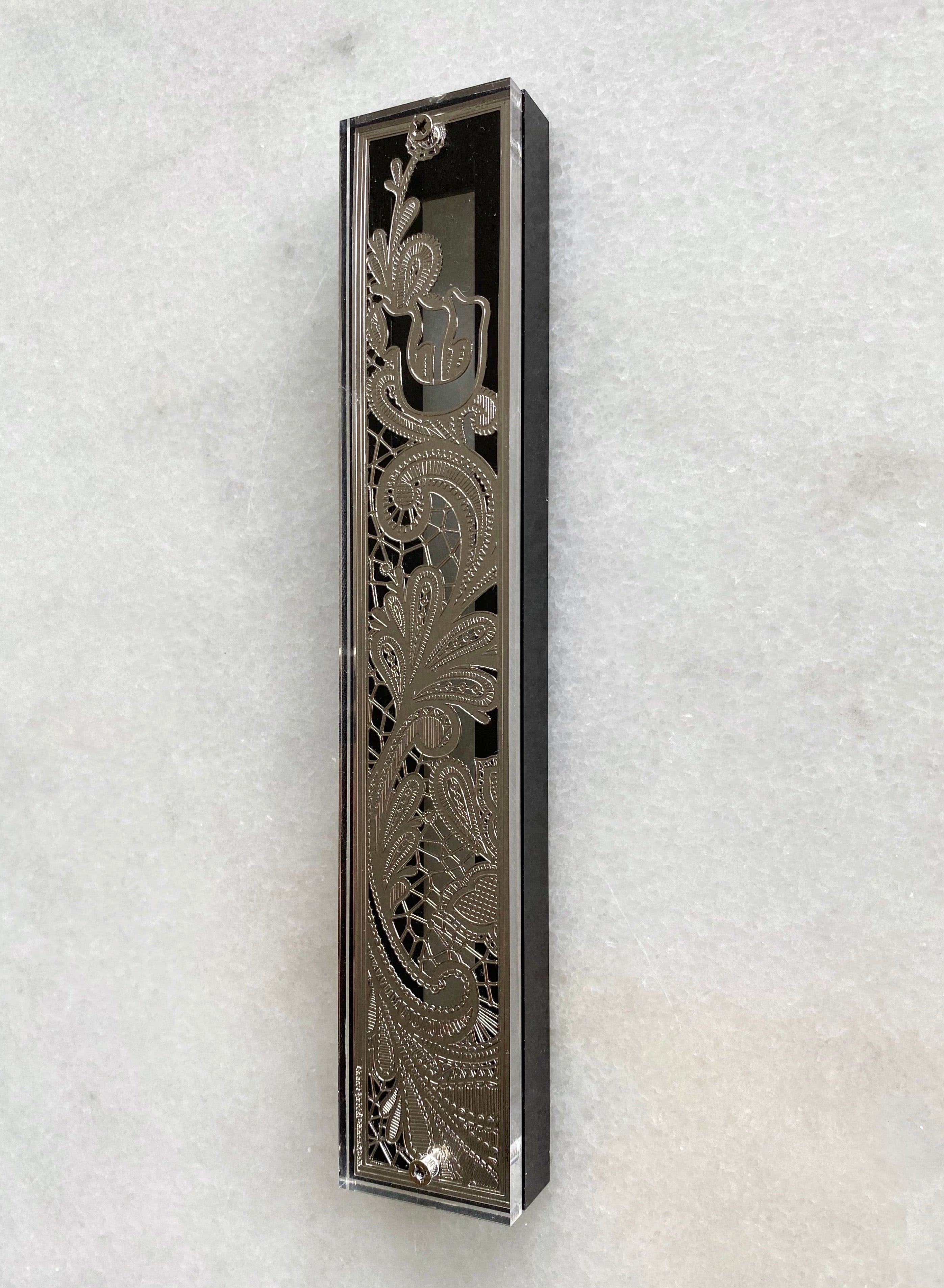 Acrylic & Black 24K Silver Plated Mezuzah Paisley