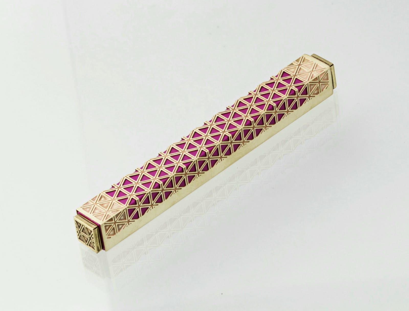 Pink Square Mezuzah Star of David Design | Brass over anodized aluminum