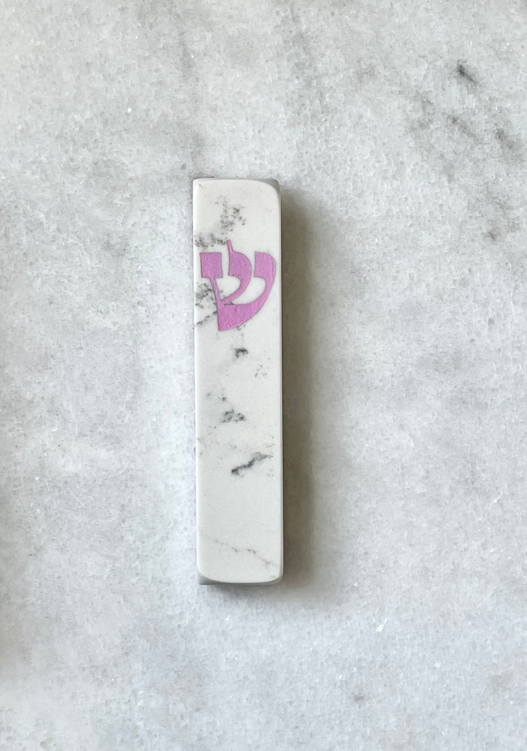Carrara Mezuzah | Engraved Pink Shin
