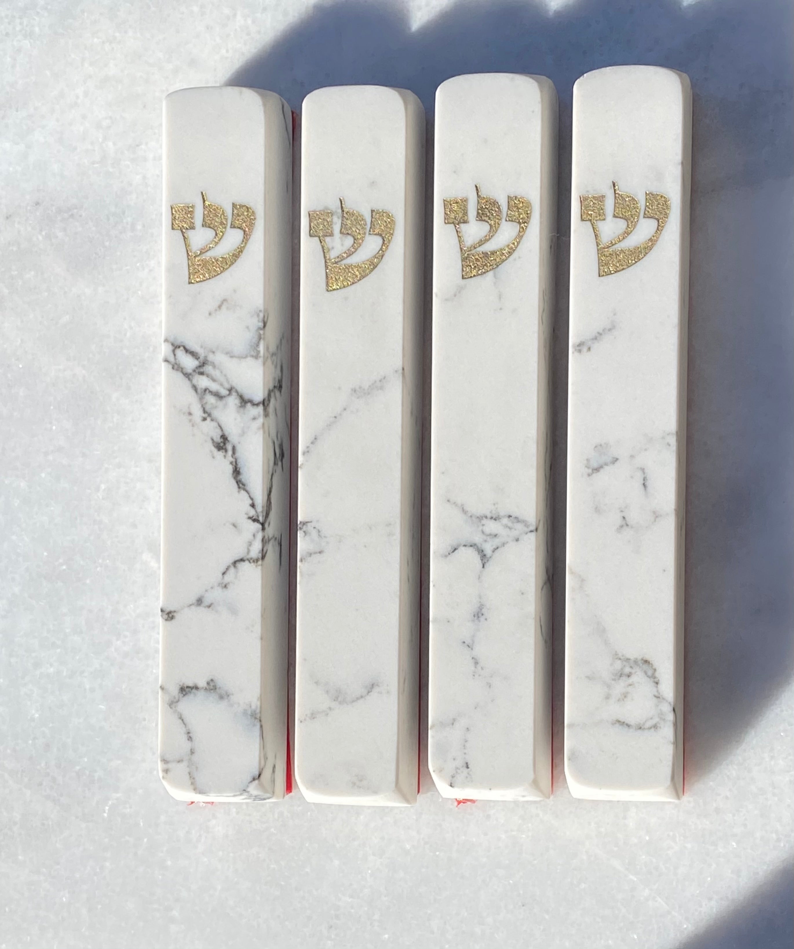 Carrara Mezuzah | Engraved Gold Shin