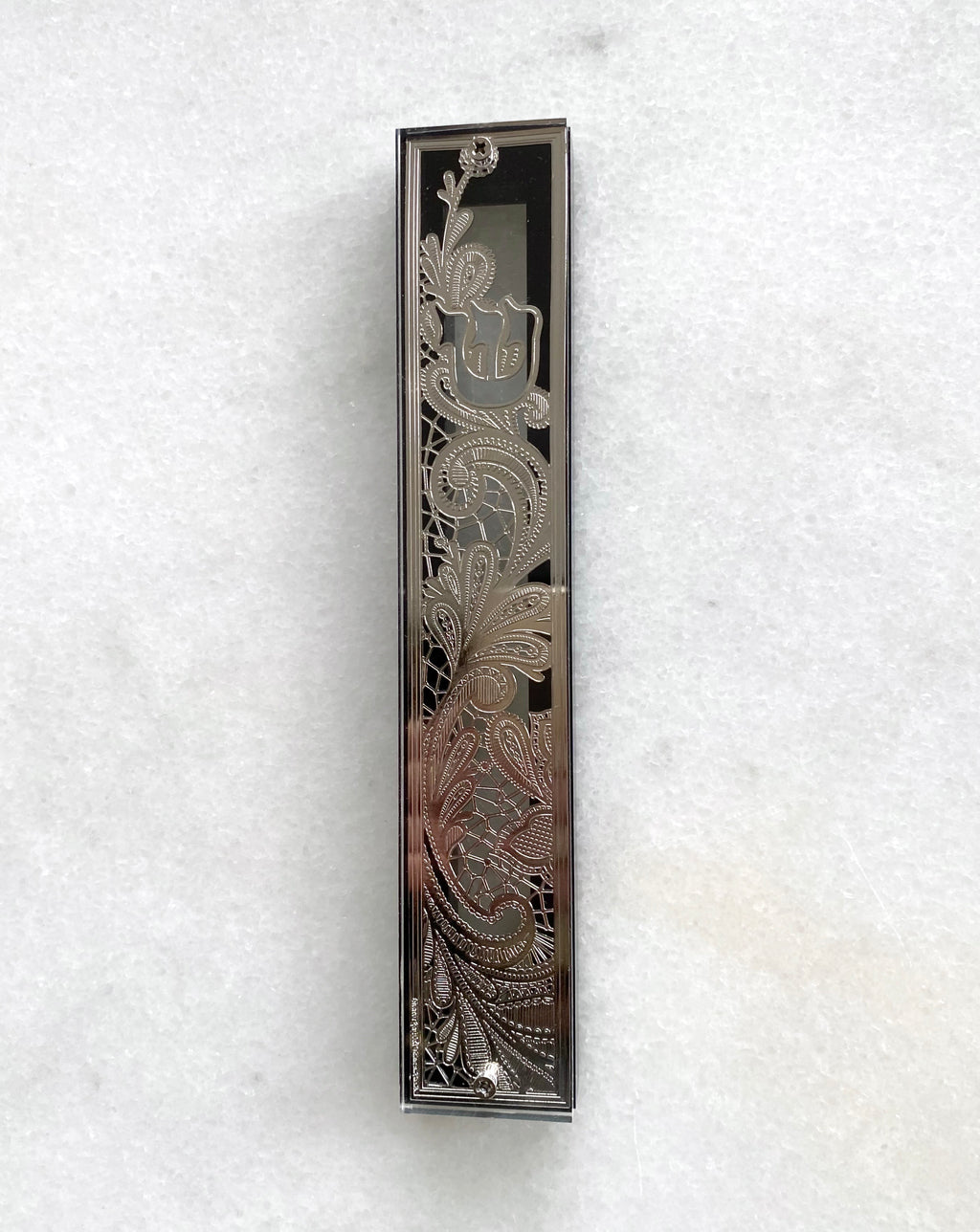 Acrylic & Black 24K Silver Plated Mezuzah Paisley
