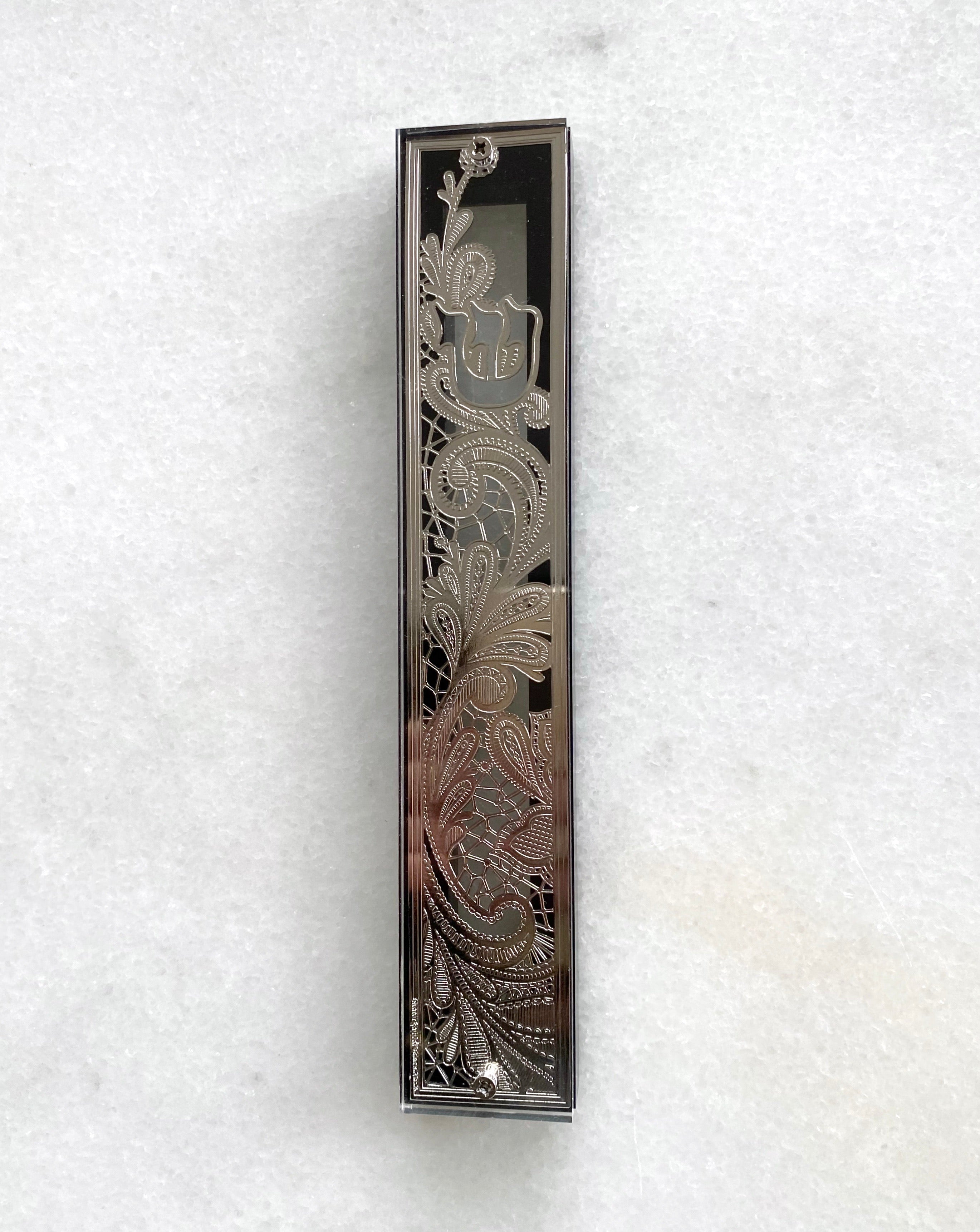 Acrylic & Black 24K Silver Plated Mezuzah Paisley
