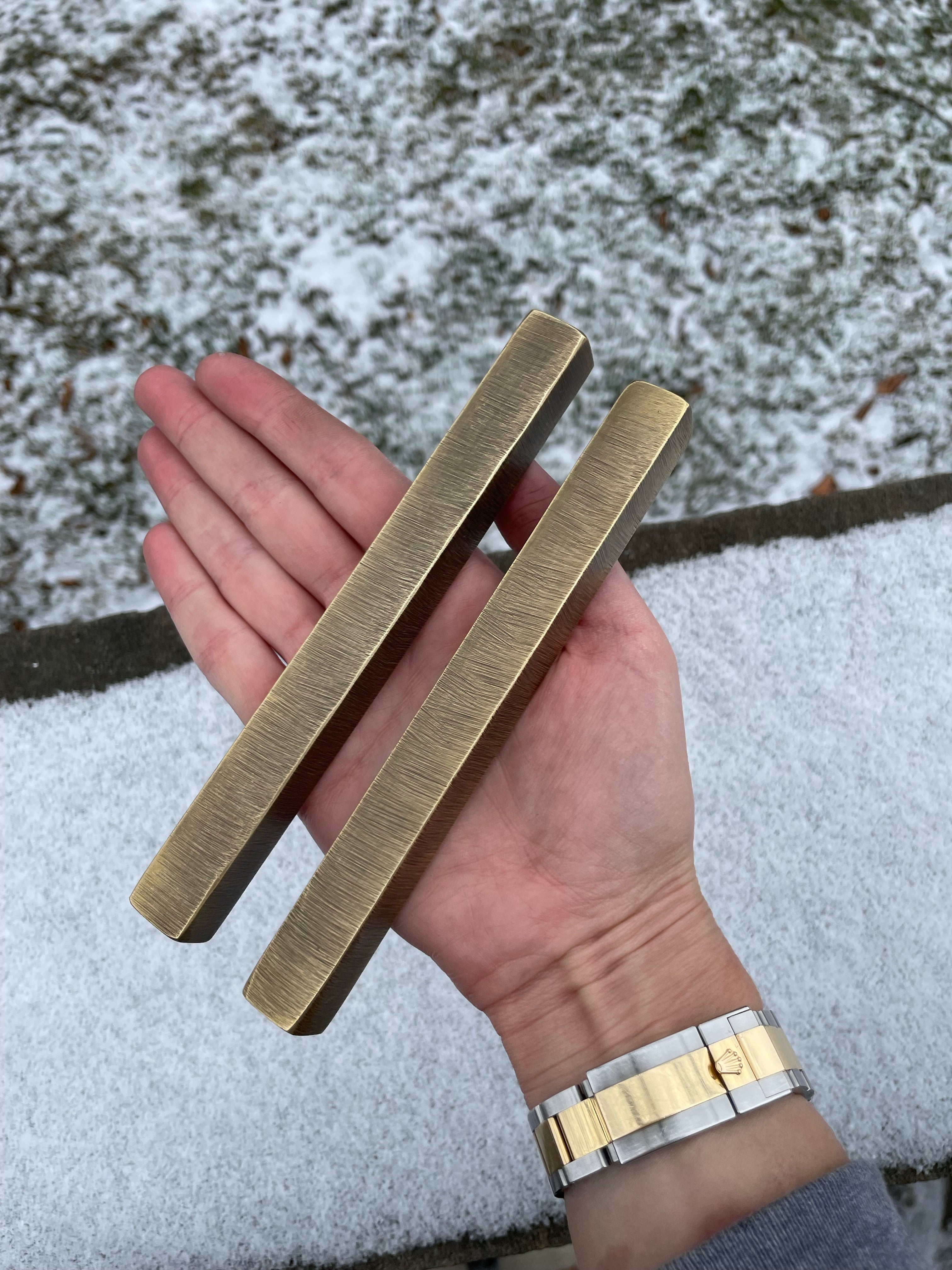 Rectangle Mezuzah with textured surface | Brass