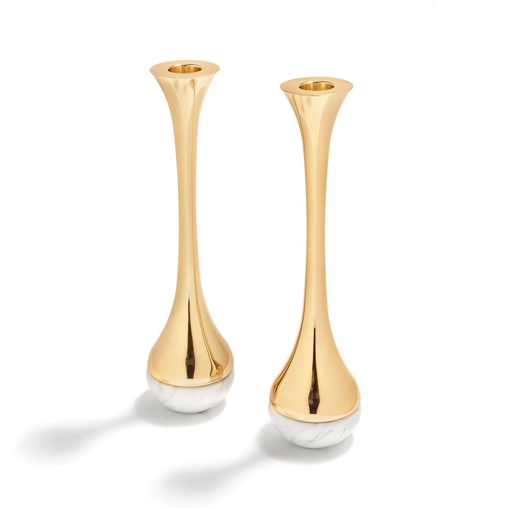Dual Candle Holder Marble + Gold