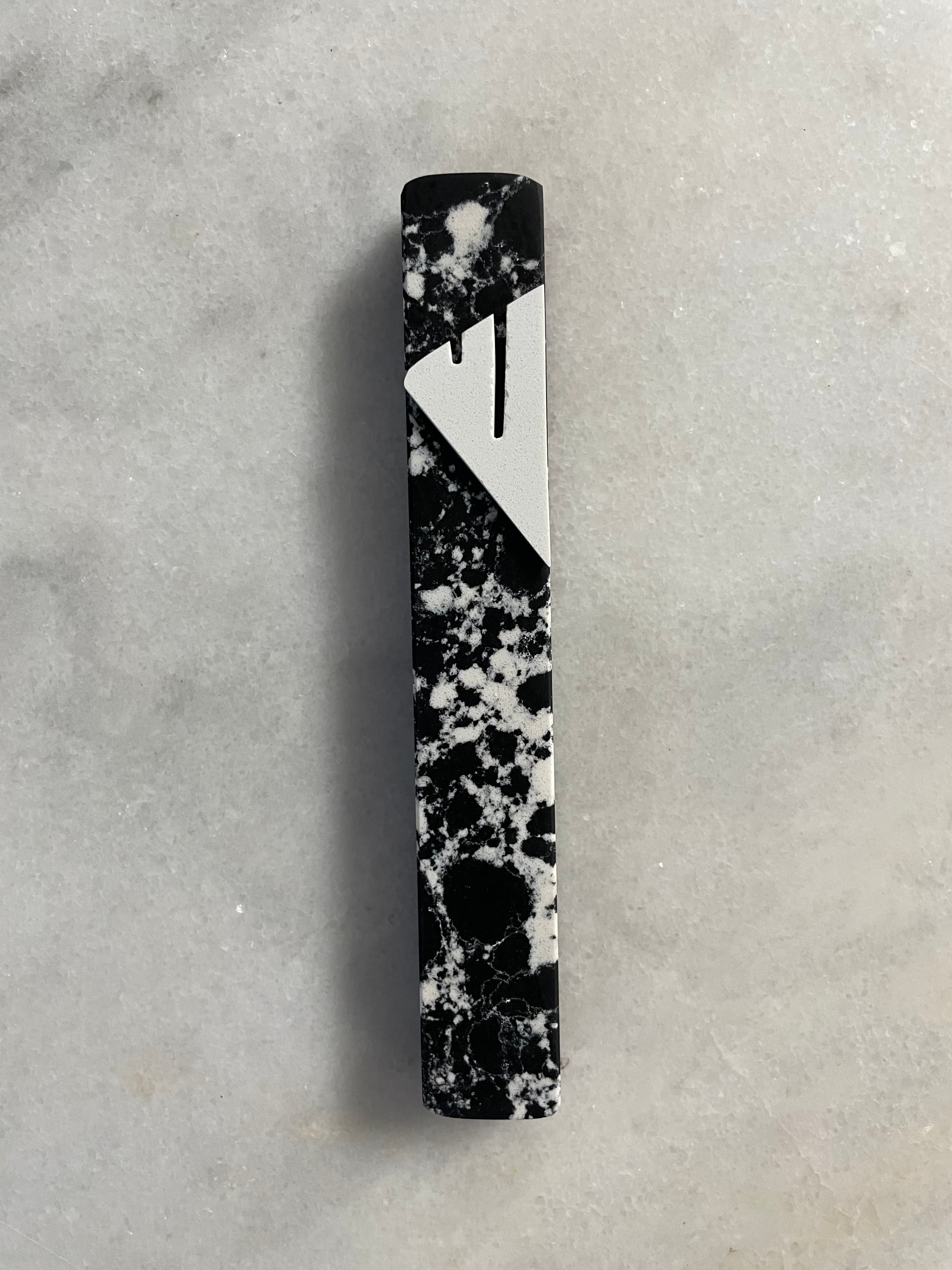 Zebra Stone Mezuzah | Clear Lucite Shin