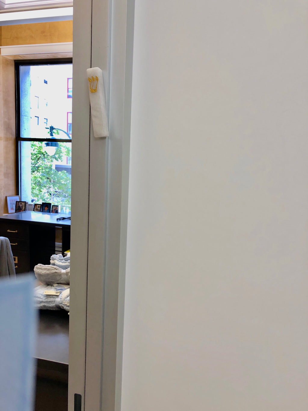 Carved White Jade Stone Mezuzah Large, whole stone