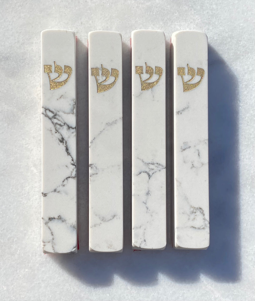 Carrara Mezuzah | Engraved Gold Shin