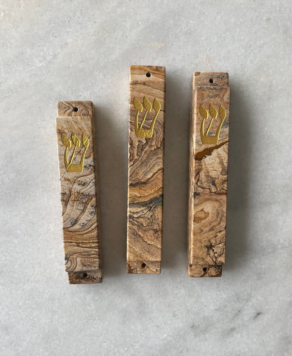 Jasper Mezuzah with Gold Shin