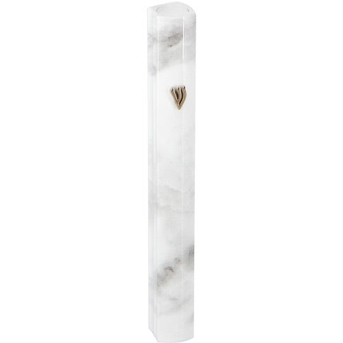 Aluminum Mezuzah 10cm - White Marble Design