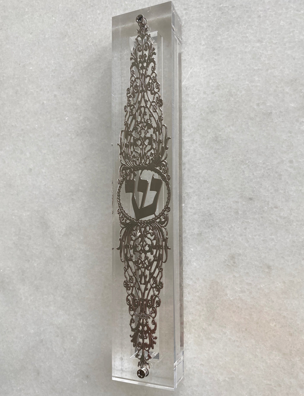 Acrylic 24K Silver Plated Mezuzah Ornate
